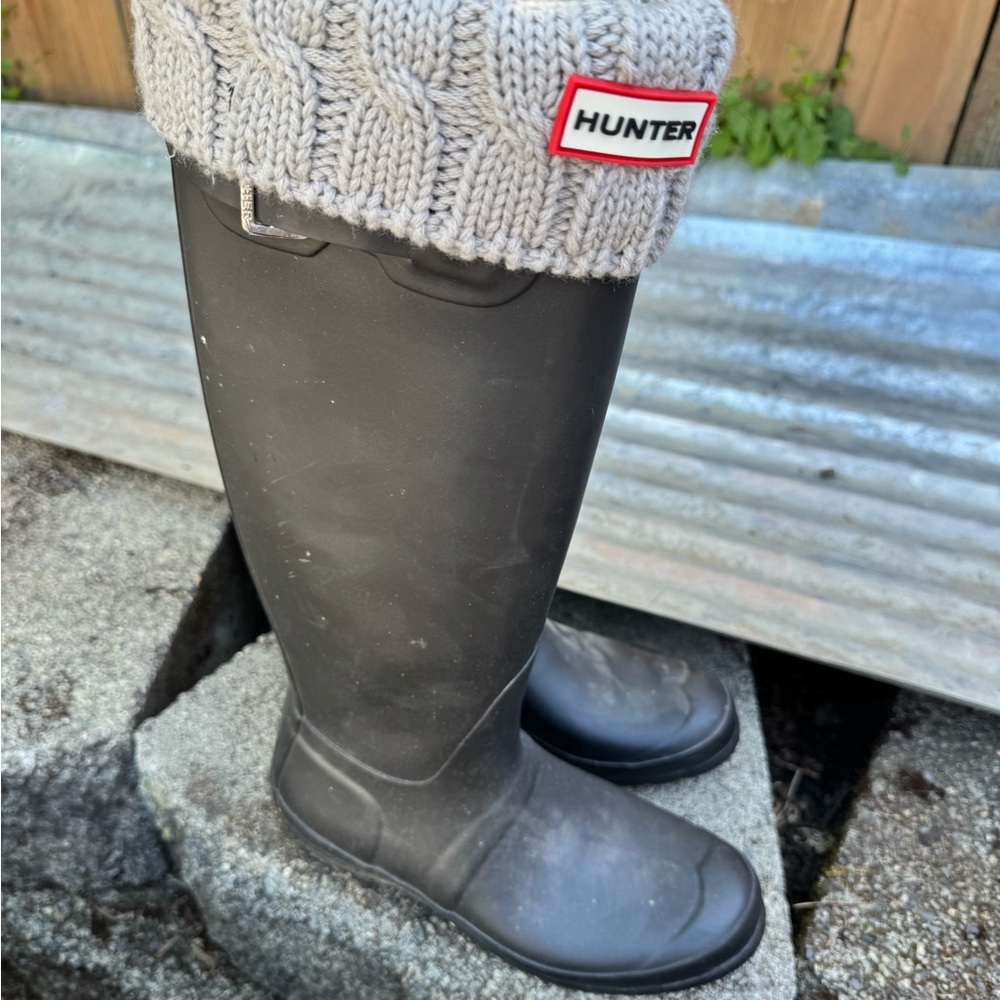 Hunter Black Boots with Gray Knit Cuffs